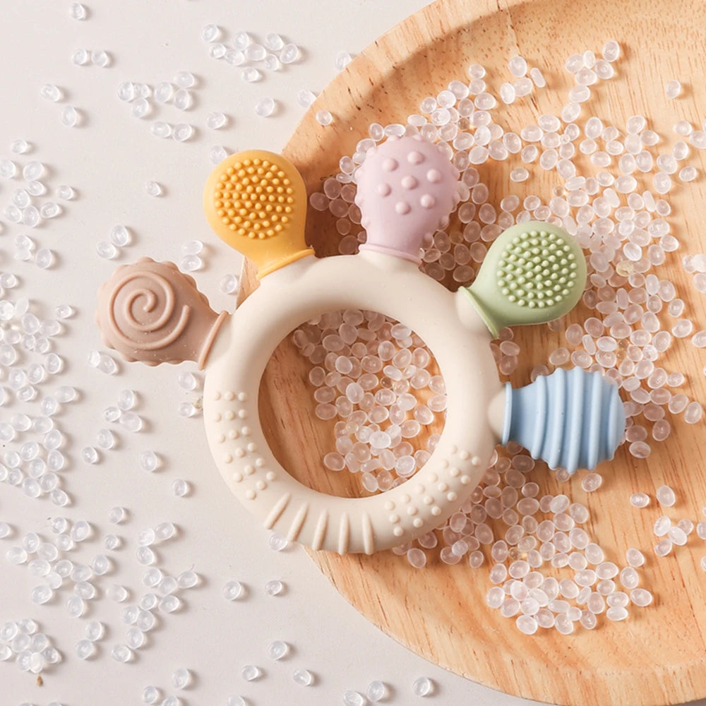 Silicone Baby Teether Toys 0-12Month Food Grade Toddlers Anxiety Teething Ring Sensory Toys Silicone Animal Soothing Accessories