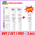 Three white Pro-Xylane anti-wrinkle eye cream tubes with purple text, designed to firm skin and reduce dark circles.
