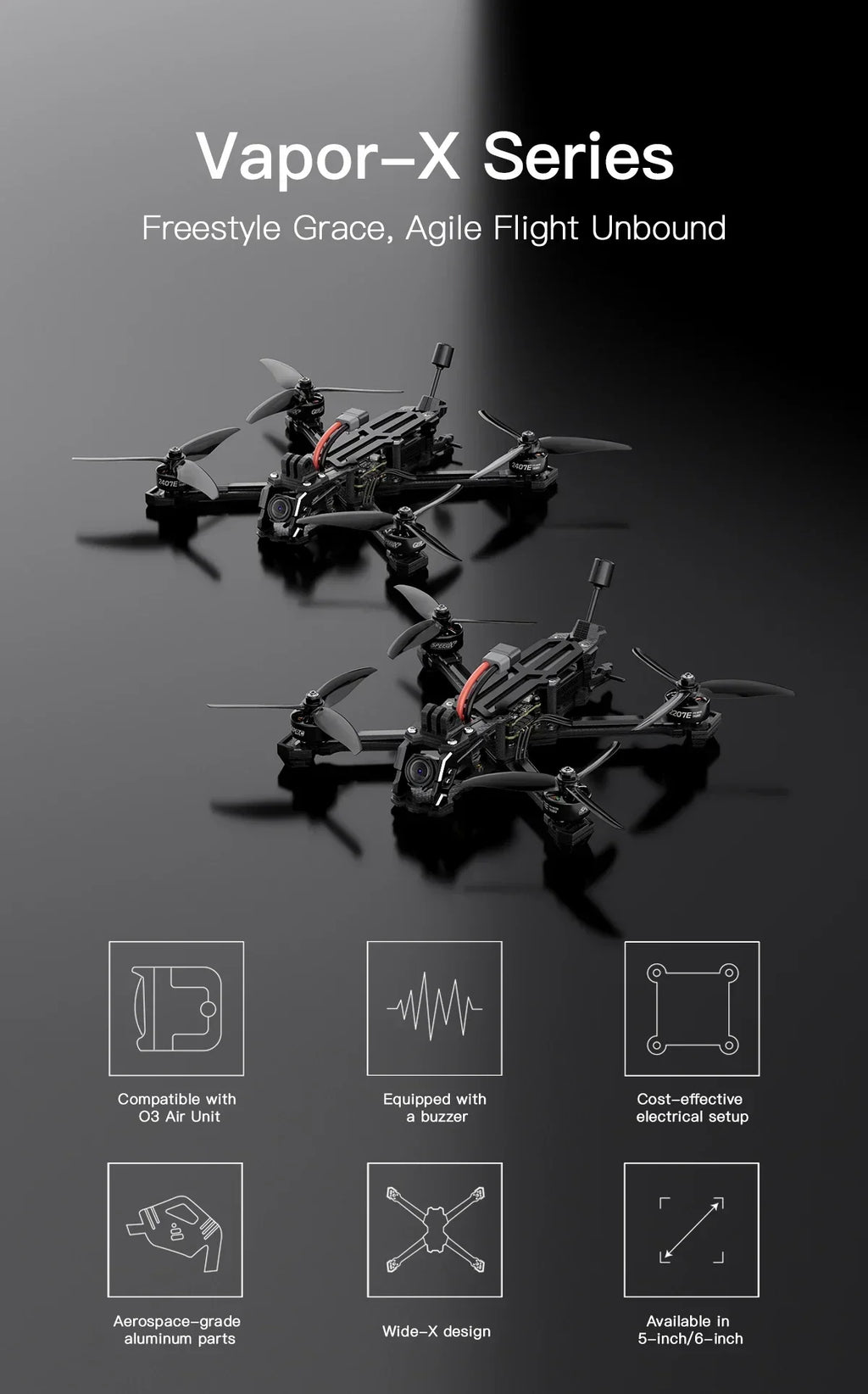 Vapor-X5 O3 HD FPV Drone - 6S ELRS GPS Freestyle Quad Tidesmit