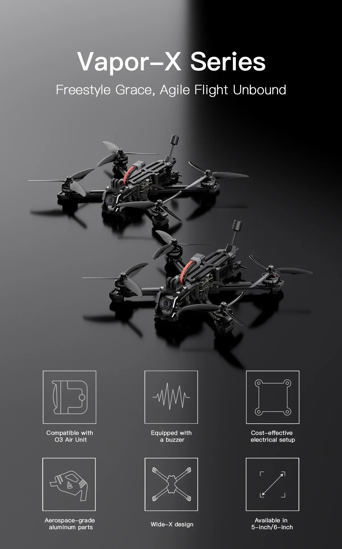 Vapor-X5 O3 HD FPV Drone - 6S ELRS GPS Freestyle Quad Tidesmit