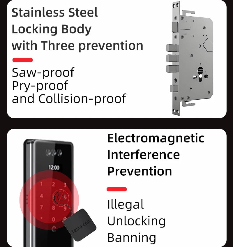 3D Face Recognition Digital Door Lock Unlock Smart Lock With Camera FIngerprint Password Unlock Keyless Electronic Door Lock