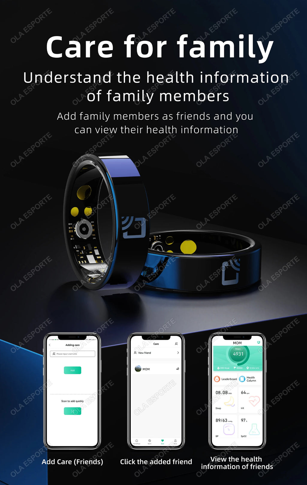 Tidesmit Smart Health Ring: NFC Fitness Tracker & Heart Rate Monitor Tidesmit