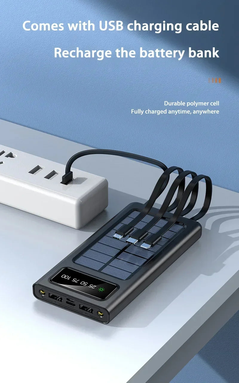 Portable Charger 200000mAh Power Bank with 4 Built-in Cables - Tidesmit Tidesmit