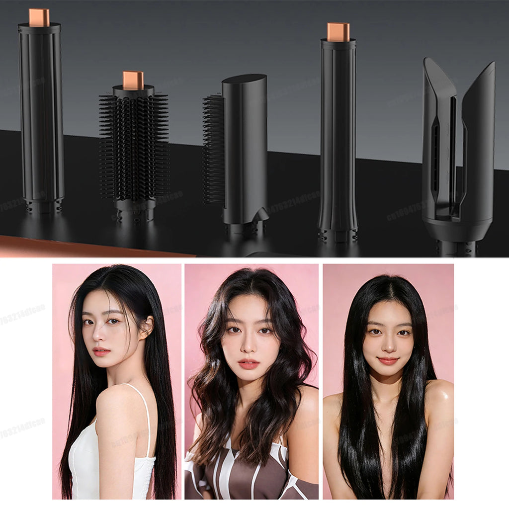 SenCiciMen 5-in-1 black hot air brush styler with interchangeable curling barrels and brushes for salon-quality hair.