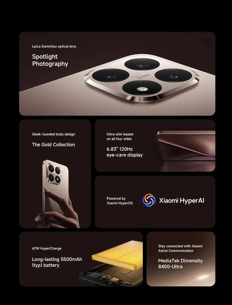 Xiaomi 15T Global Version Smartphone IP68 5500mAh 67W HyperCharge 6.83" 120Hz display MediaTek Dimensity 8400-Ultra 50MP