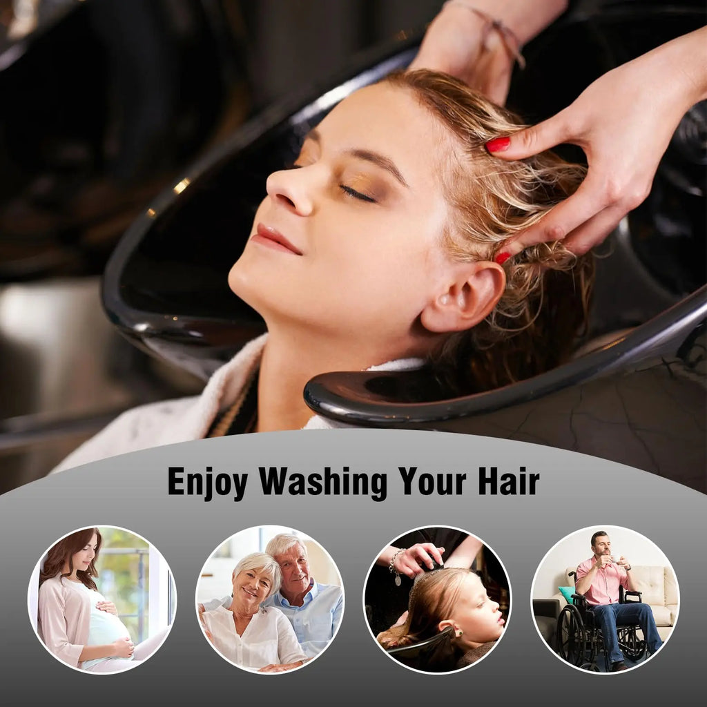 Portable Shampoo Bowl With Chair - Adjustable Salon Wash Sink - Black Massage Chairs Tidesmit
