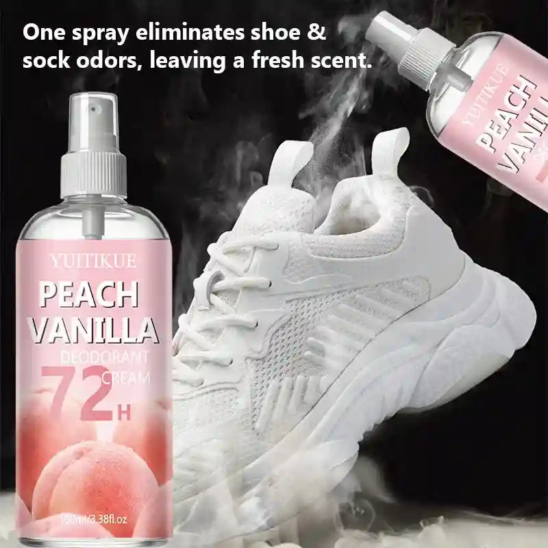 Tidesmit YUITIKUE Peach Vanilla shoe odor eliminator spray for fast, long-lasting, and gentle fresh scent removal.