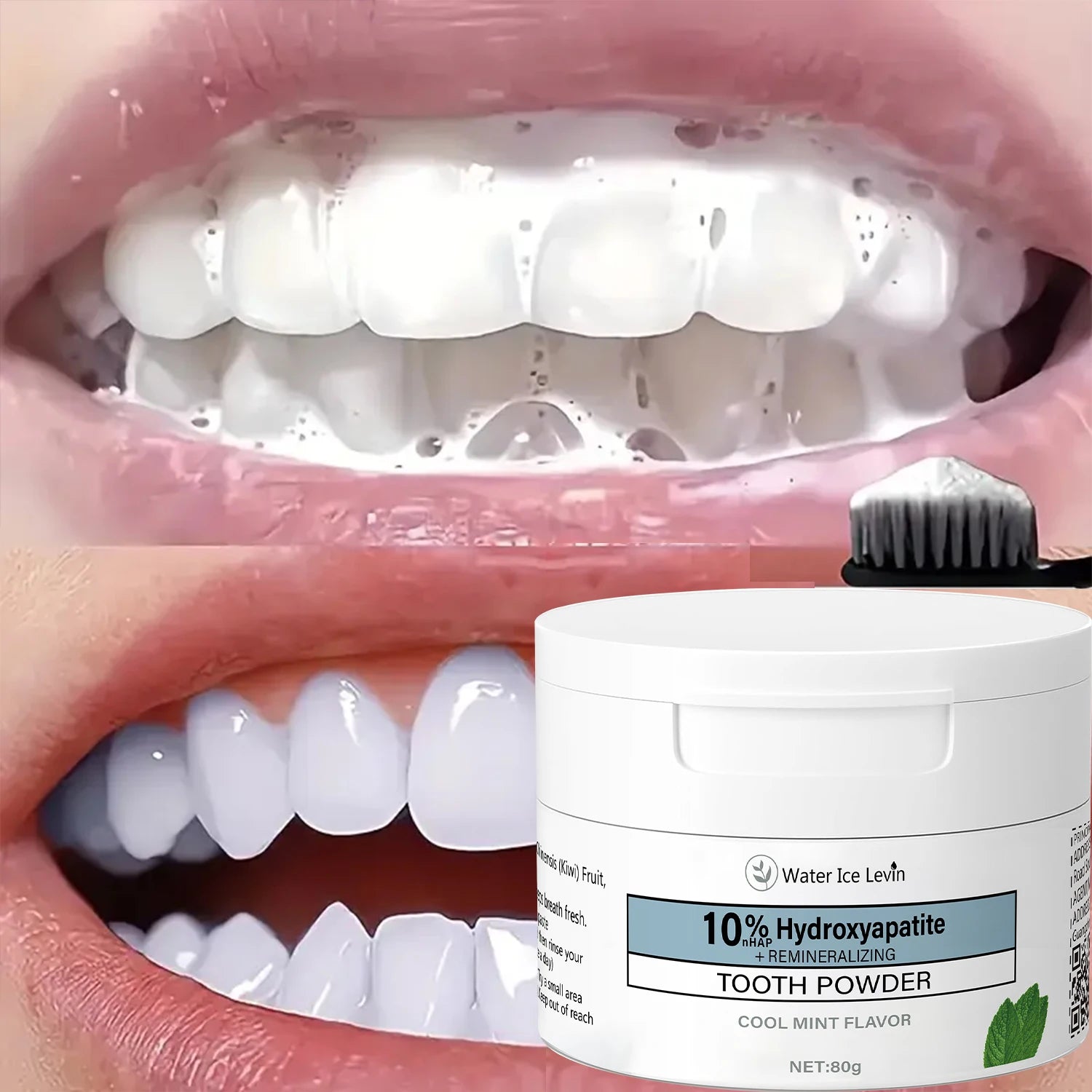 Tidesmit 10% Hydroxyapatite teeth whitening powder with natural extracts and cool mint flavor in 80g jar