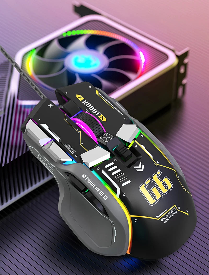 G6 Gaming Mouse Wired 128000DPI ChipA826 RGB Macro-programmable Ergonomic design superior for Gaming and Work