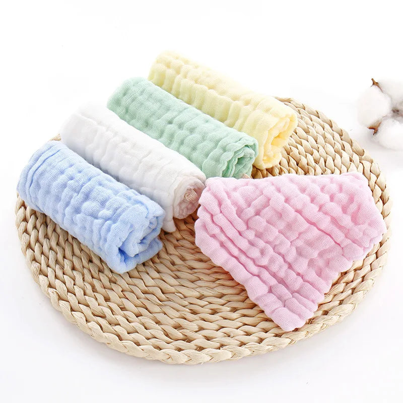 Happyflute 30*30CM 6Layer Soft Gauze Baby Cotton Plain Color Face Towel Children's Square Handkerchief Saliva Towel