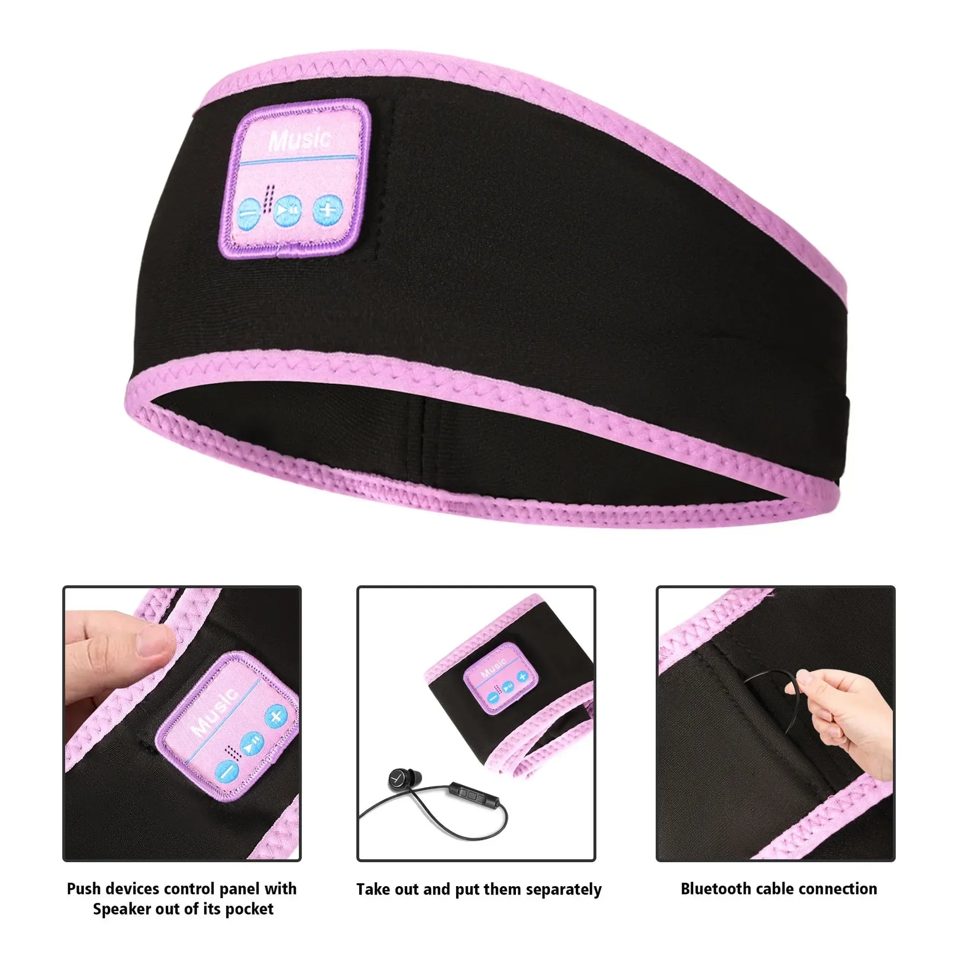 Sleep Headphones Bluetooth Headband Wireless Sport Mask by Tidesmit HYE pink Tidesmit
