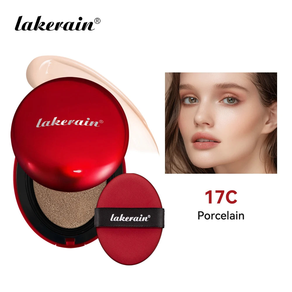 Tidesmit Lakerain waterproof cushion foundation texture close-up showing full coverage semi-matte face makeup finish