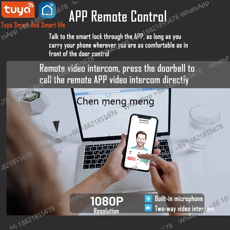 Tuya APP Facial Fingerprint Password With Camera Smart Door Lock Remote Voice Intercom Electronic Door Lock Fully Automatic