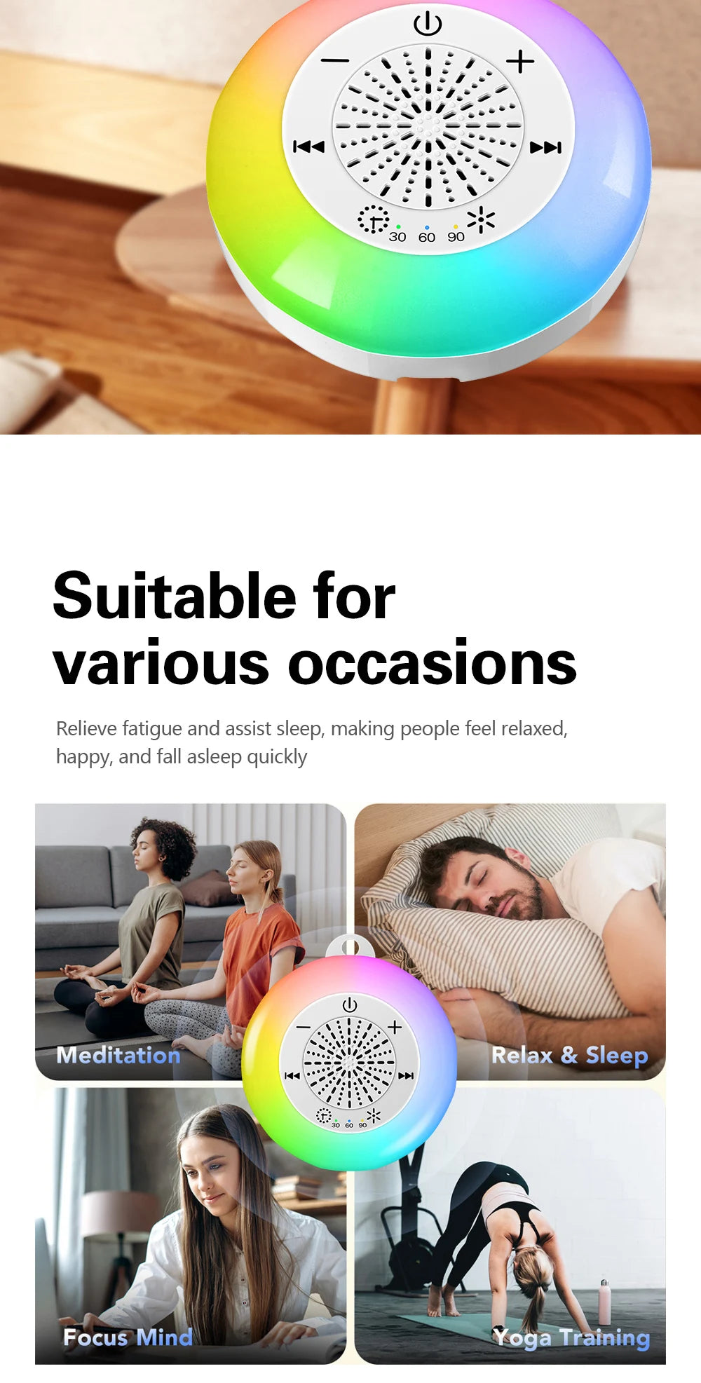 Baby Sleep White Noise Machine USB Rechargeable Timed Shutdown Sleep Machine Baby Sound Player Night Light Timer Noise Player