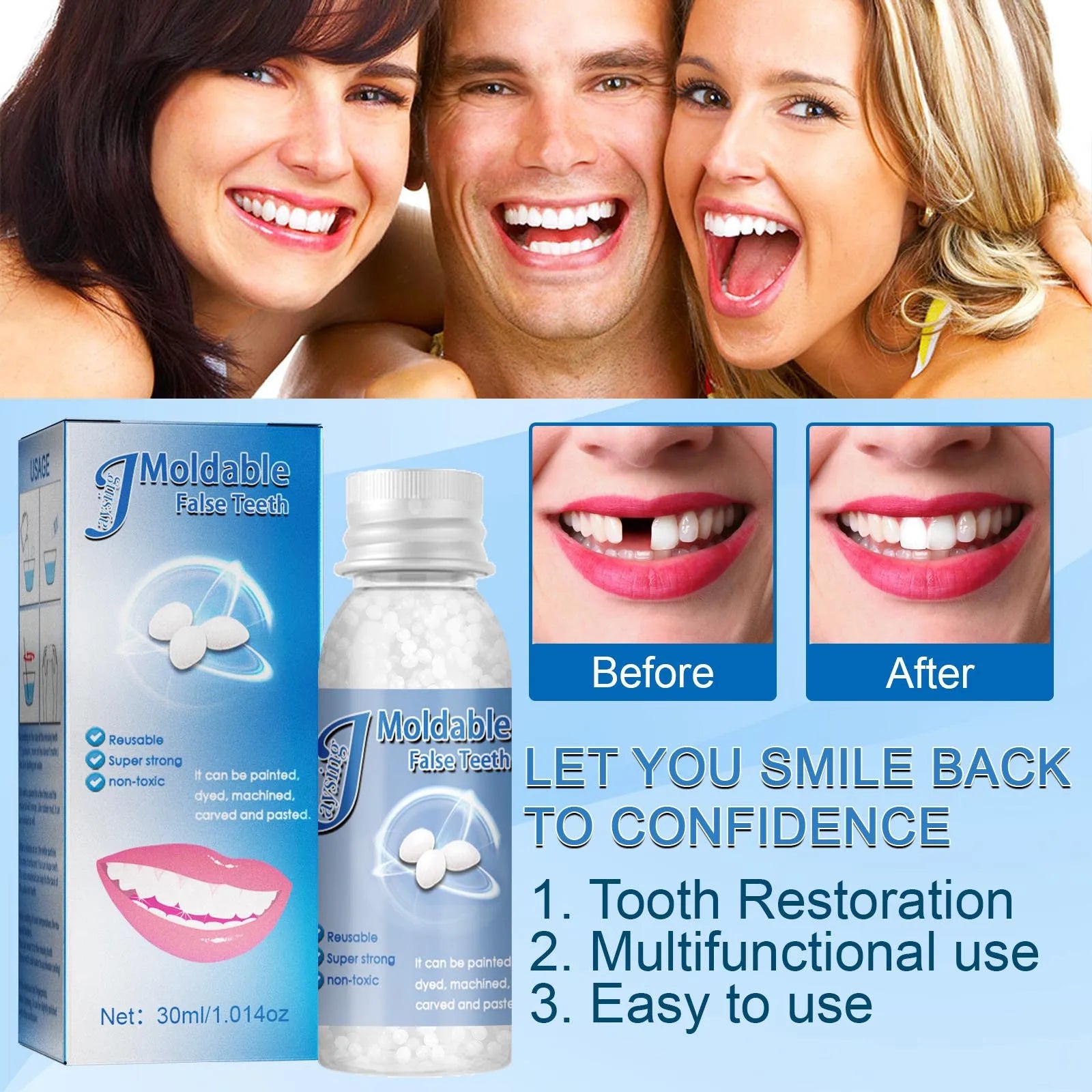 Temporary Tooth Repair Beads | Food Grade Dental Filling Material for Missing Broken Teeth, Denture Adhesive Solid Glue