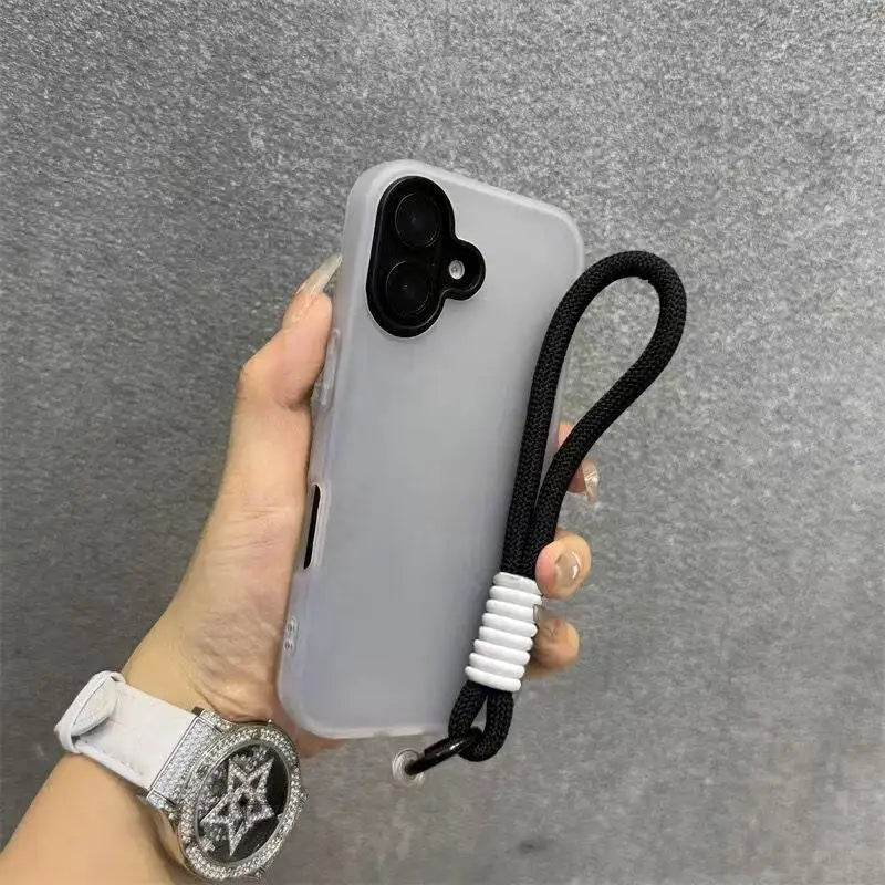 iPhone 15 Pro Max Matte Case with Wrist Strap - Slim Shock-Absorbing Cover Black iPhone Air Tidesmit