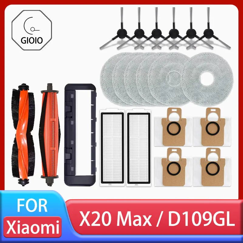 Tidesmit replacement parts kit for Xiaomi Robot Vacuum X20 Max including main brush, side brush, filter and mop cloth