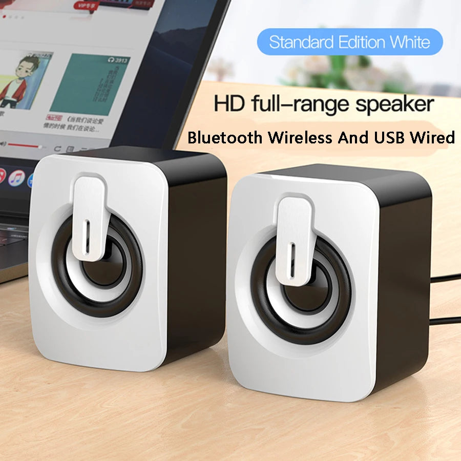 Stereo PC Soundbar - Wireless Audio Speaker for Laptop & Desktop Style B White BT Tidesmit