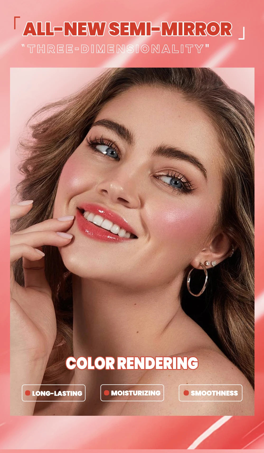 Model wearing QIBEST glossy, moisturizing pink liquid lip glaze for a long-lasting, mirror-finish makeup look.