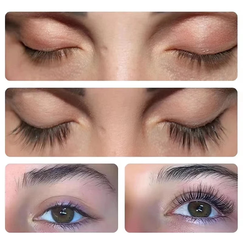 Before and after results of natural eyelash and eyebrow growth serum for longer, thicker lashes and defined brows.