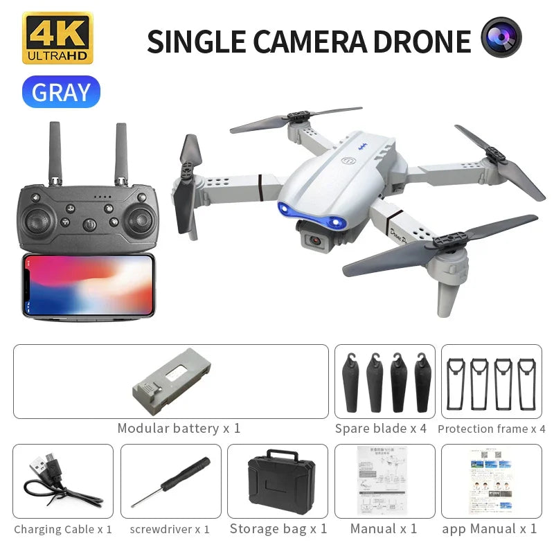 4K Camera Drone - Foldable RC Quadcopter with Obstacle Avoidance Grey-Single C-1B Tidesmit