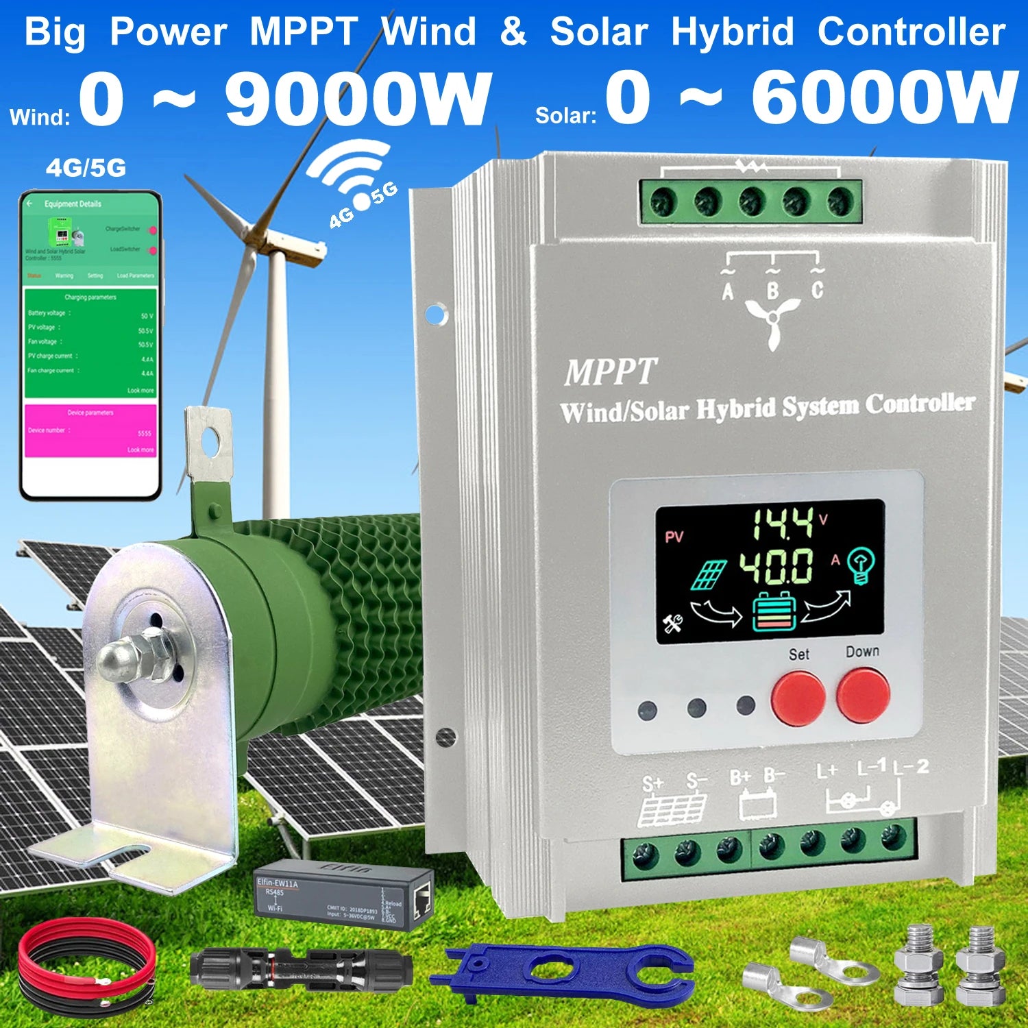 Hybrid Solar Wind Charge Controller MPPT LCD - 2500W to 9000W Options Tidesmit