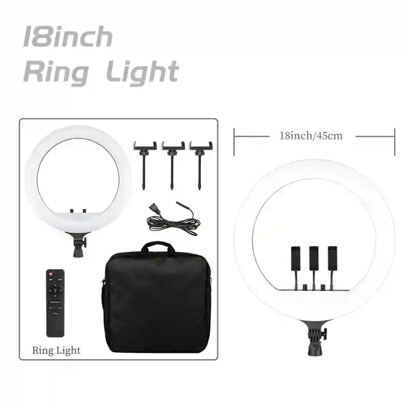 18-Inch Ring Light with Tripod Stand - Dimmable LED Studio Lighting Only ring light Tidesmit