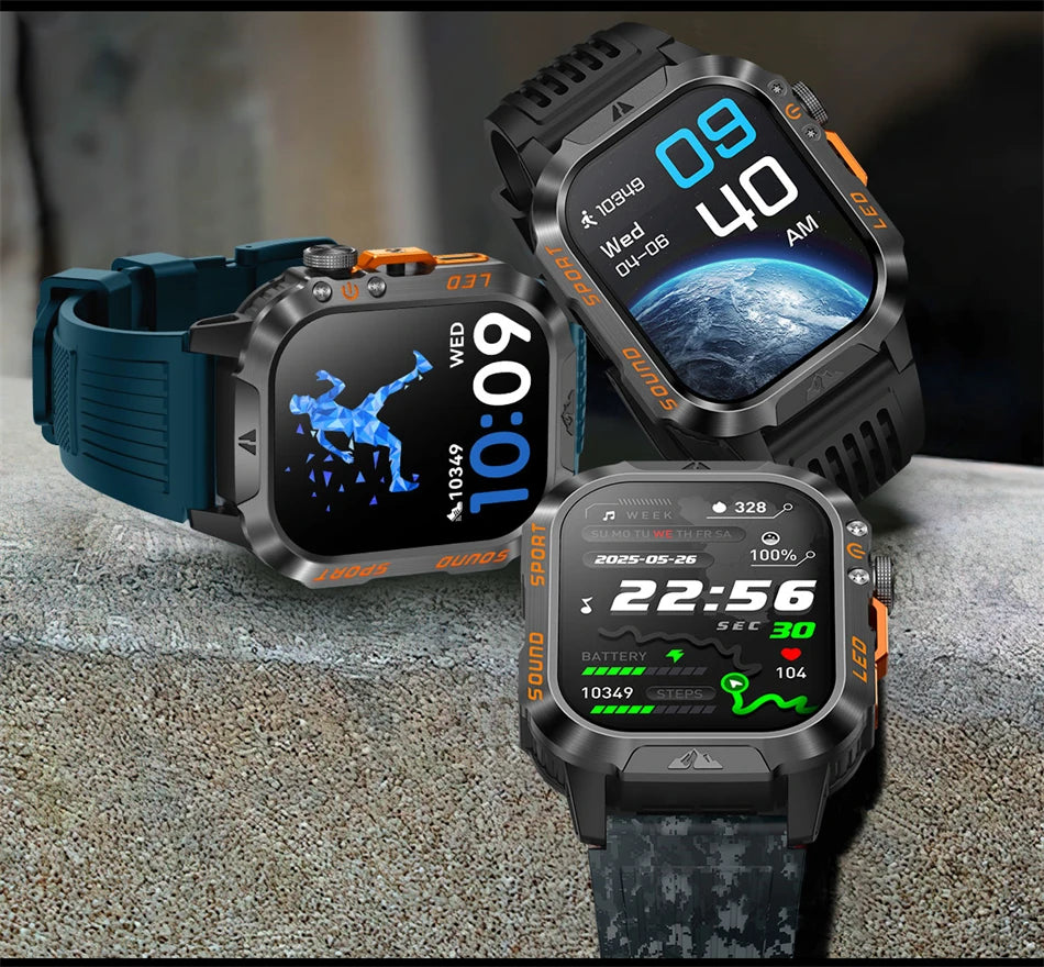 New Military Grade 1200mAh Battery Smartwatch Men 5ATM Waterproof Sports Tracker Flashlight Heart Rate AMOLED Screen Smart Watch