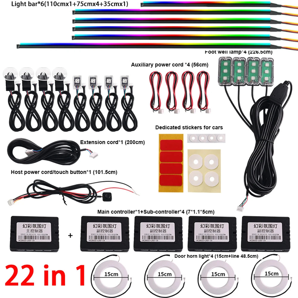 RGB LED Interior Car Strip Lights with App Control and Sync 22 in 1 Full Color Tidesmit