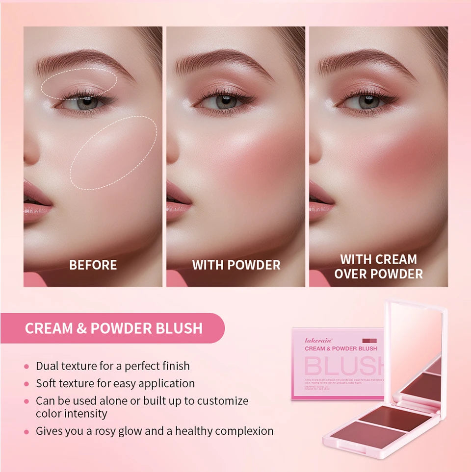 Tidesmit cream and powder blush palette shade swatch featuring long-lasting natural peach pink face makeup pigment