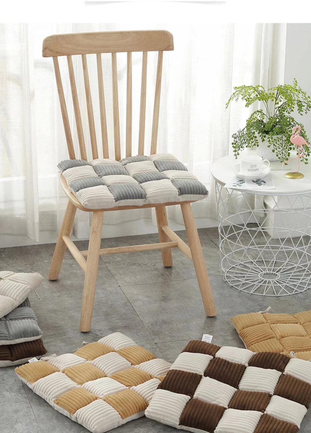 Corduroy Cushion Office Chair Cushion Plaid Thickened Student Dining Chair Cushion Bedroom Bay Window Tatami Sofa Floor Cushion