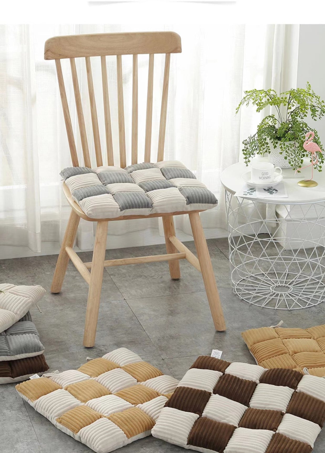 Corduroy Cushion Office Chair Cushion Plaid Thickened Student Dining Chair Cushion Bedroom Bay Window Tatami Sofa Floor Cushion