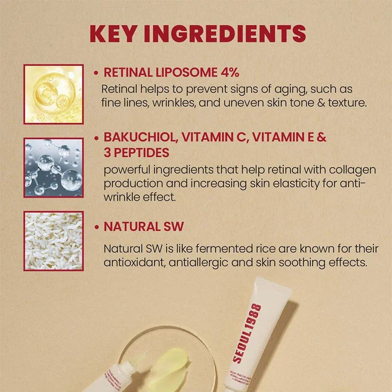 Tidesmit Seoul 1988 Retinol Eye Cream texture close-up for firming wrinkles and reducing dark circles under eyes