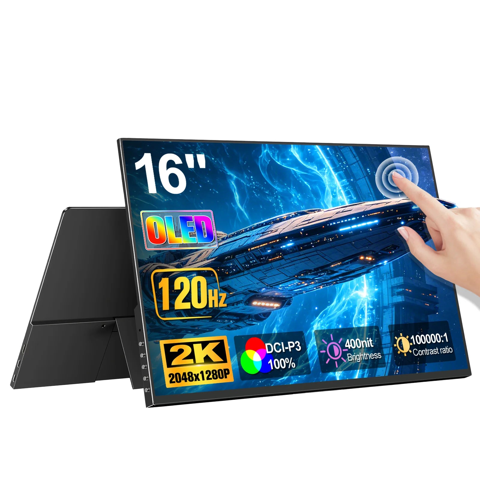 16" 2K 120Hz OLED Gaming Portable Monitor 100% DCI-P3 Touchscreen Display TypeC HDMI For PC Switch Laptop Mac Phone PS5 Xbox