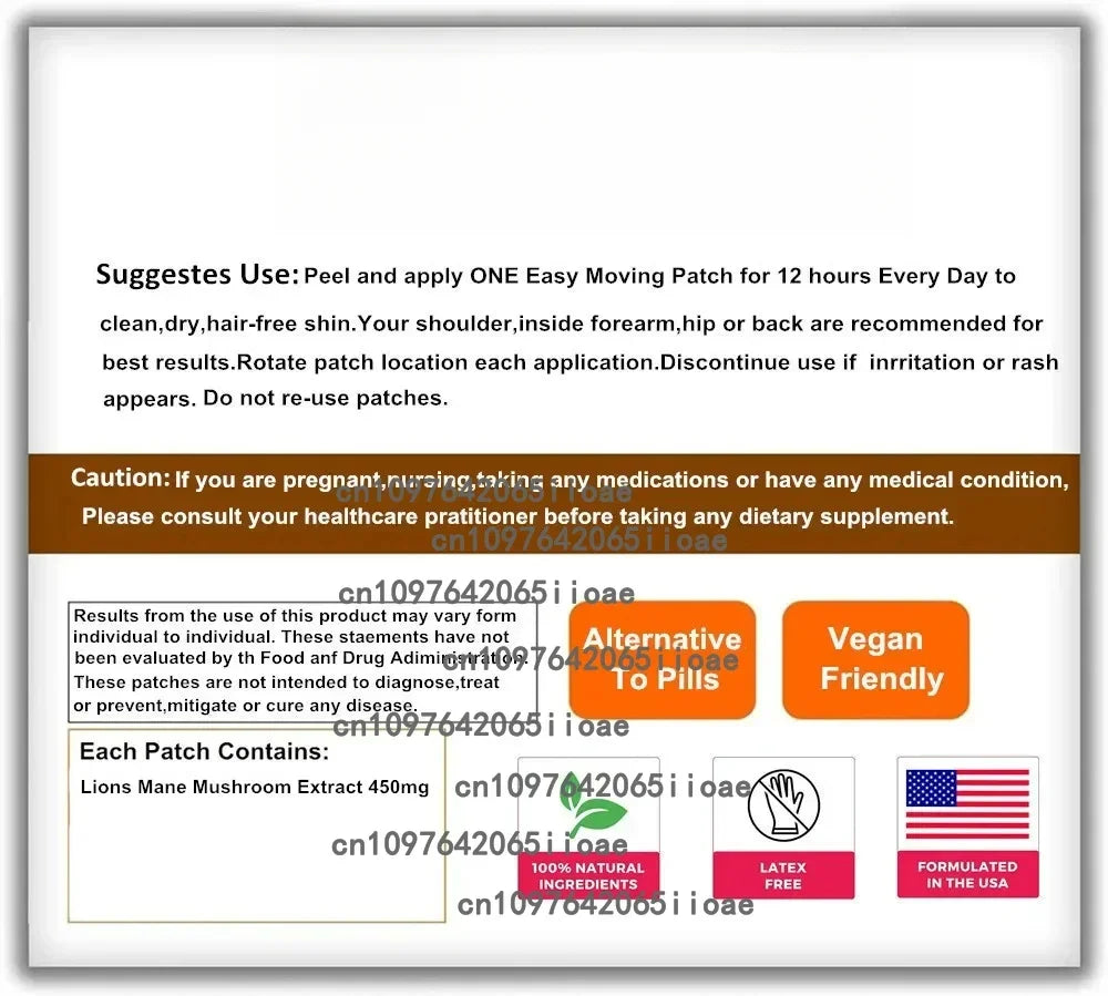 30 Patches 10 In 1 Mushroom Complex Transdermal Patches Lions Mane, Reishi And Cordyceps For Memory Natural Energy Stress Relief