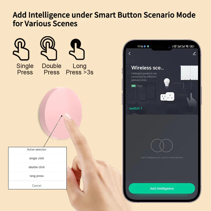 ZigBee Smart Button Scene Switch - Wireless Smart Home Remote Control Tidesmit