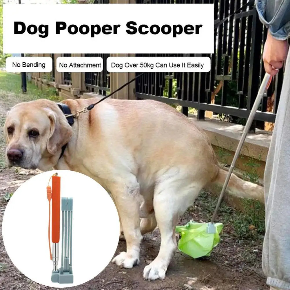 28.7-inch long-handle steel dog poop scooper for easy, no-bend waste pickup. Portable, ergonomic pet cleanup tool.