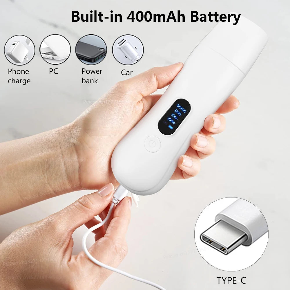 Ultrasonic Skin Scrubber Facial Cleanser - White Professional Care Scrubs Treatments Tidesmit