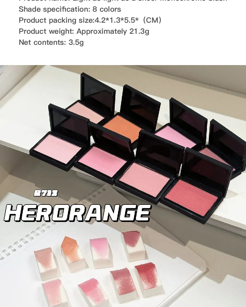 Tidesmit monochrome matte blusher palette showing soft silky texture and natural low saturation nude cheek makeup