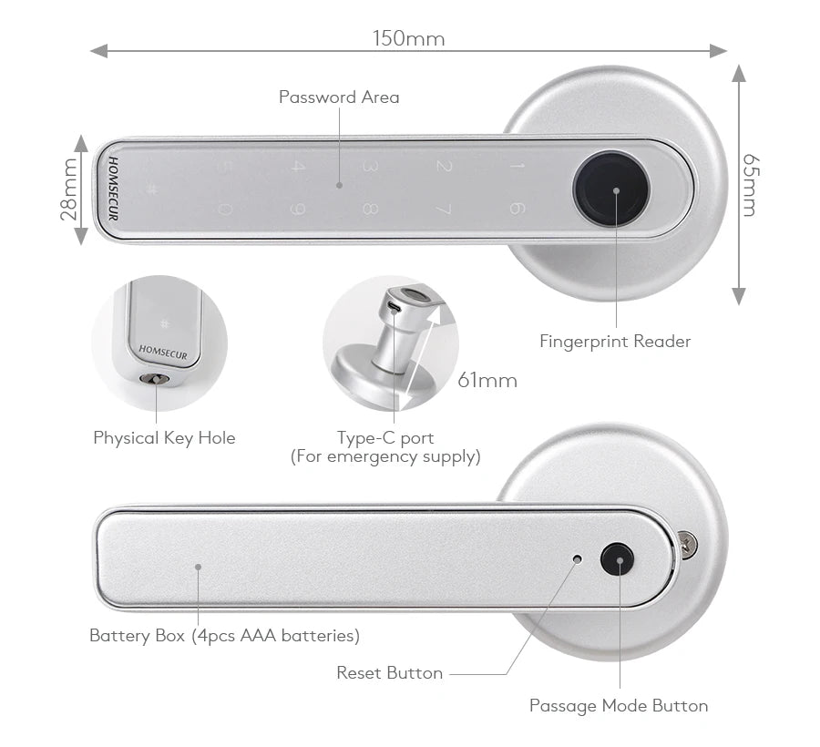 HOMSECUR Electronic Fingerprint Password Door Lock APP Bluetooth Remote Opening