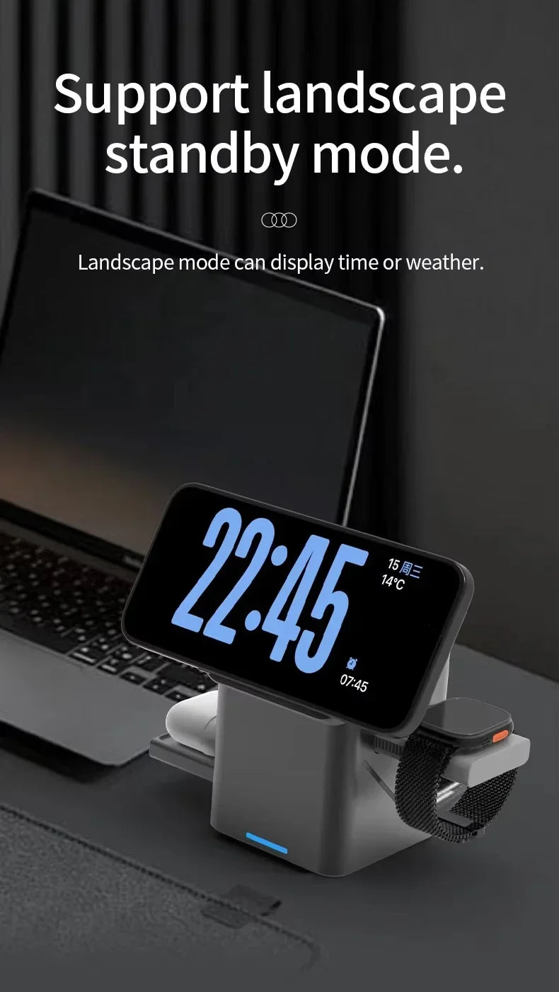 3-in-1 Magnetic Wireless Charger for Apple Devices | Grey Tidesmit