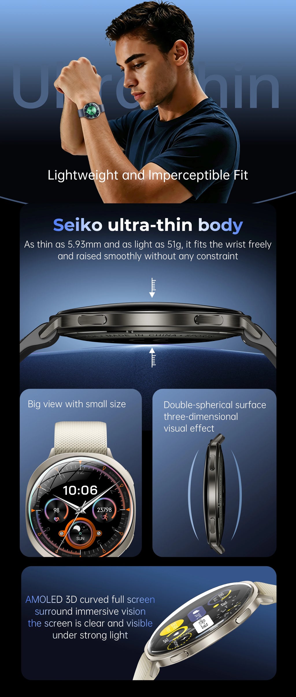 New  Round Curved Screen M301 Smart Watch Flashlight Health Tracking Fitness Sports Modes IP68 Waterproof Smartwatch Men Women