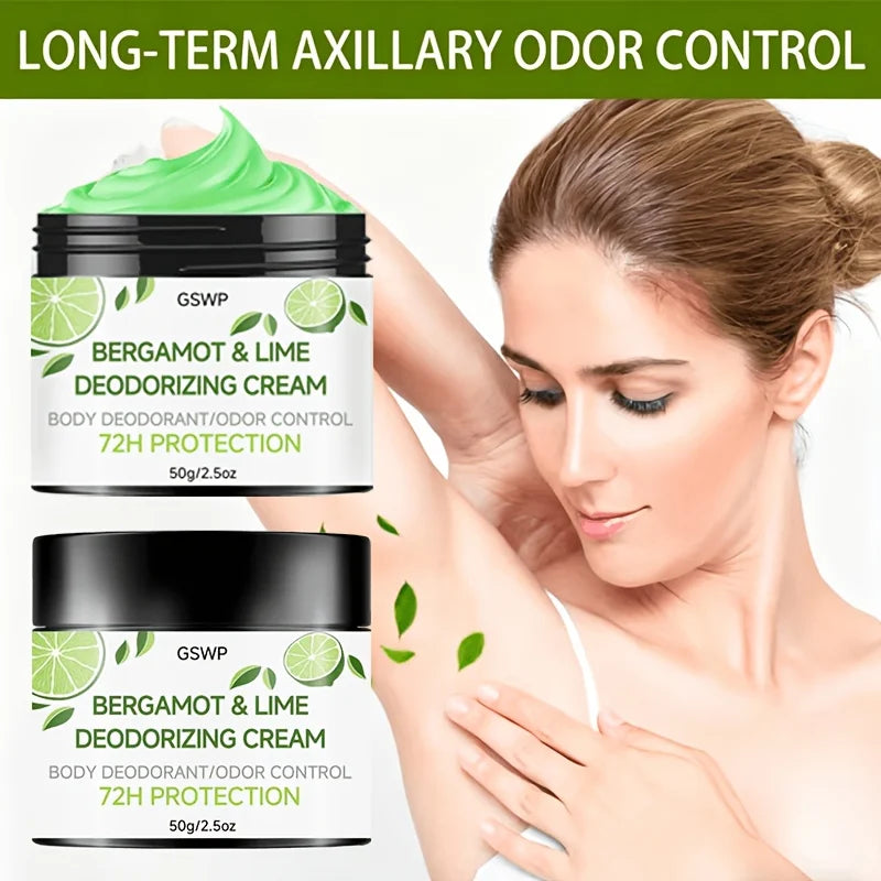 Tidesmit GSWP Bergamot & Lime Deodorant Cream, 72-hour all-over body odor protection, 50g or 100g sizes.