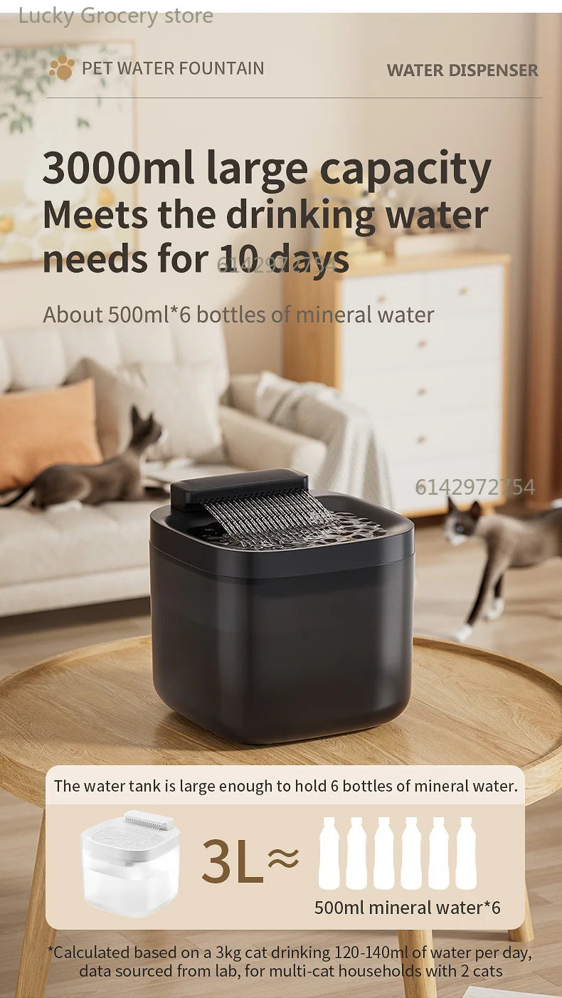 3L USB Pet Water Fountain with Pump & Filter Anti-Dry Burning Cat Water Dispenser Auto Recirculating Pet Water Flow Drinker