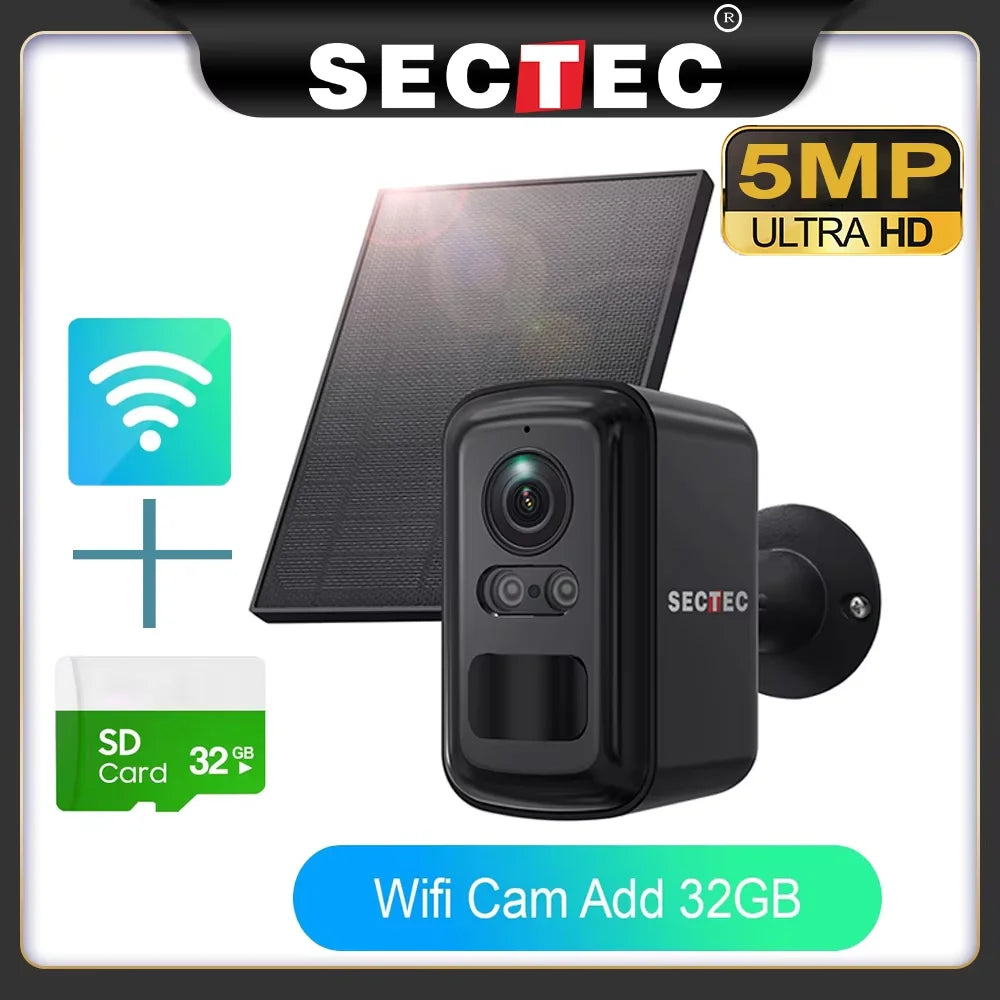 Sectec 5MP Mini Solar 4G Camera Outdoor Surveillance Camouflage Color WiFi Security  Camera PIR Detection Auto Tracking UBox App