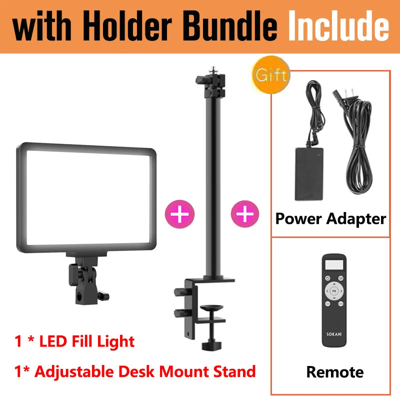 LED Video Light Panel | Adjustable Studio Fill Lamp for Creators with Holder Bundle Tidesmit