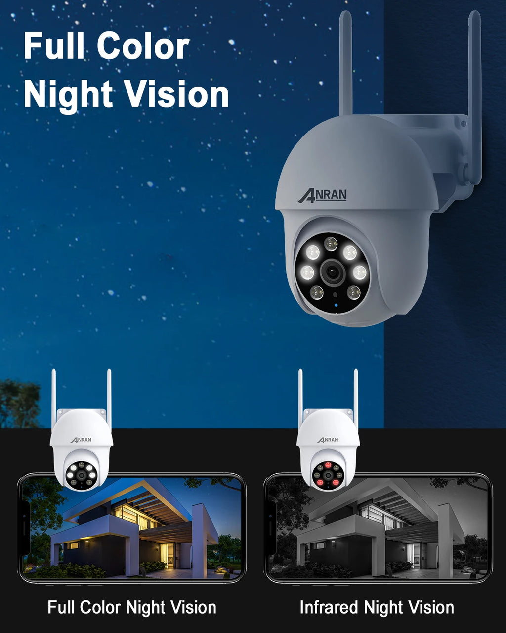 ANRAN 2PCS Wired Security Camera 5MP 2.4G 5G Wifi Camera 24/7 Recording IP66 Waterproof Compatible Alexa Auto Track No Battery