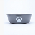 Large gray stainless steel dog bowl with paw print, non-slip base, rust-resistant for durable pet feeding.