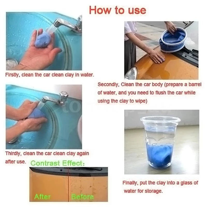 SEAMETAL 3pcs Car Clay Cleaning Bar Washing Mud Set Fine Grade Auto Detailing Waxing Polish Magic Mud Rust Oil Remover Cleaner