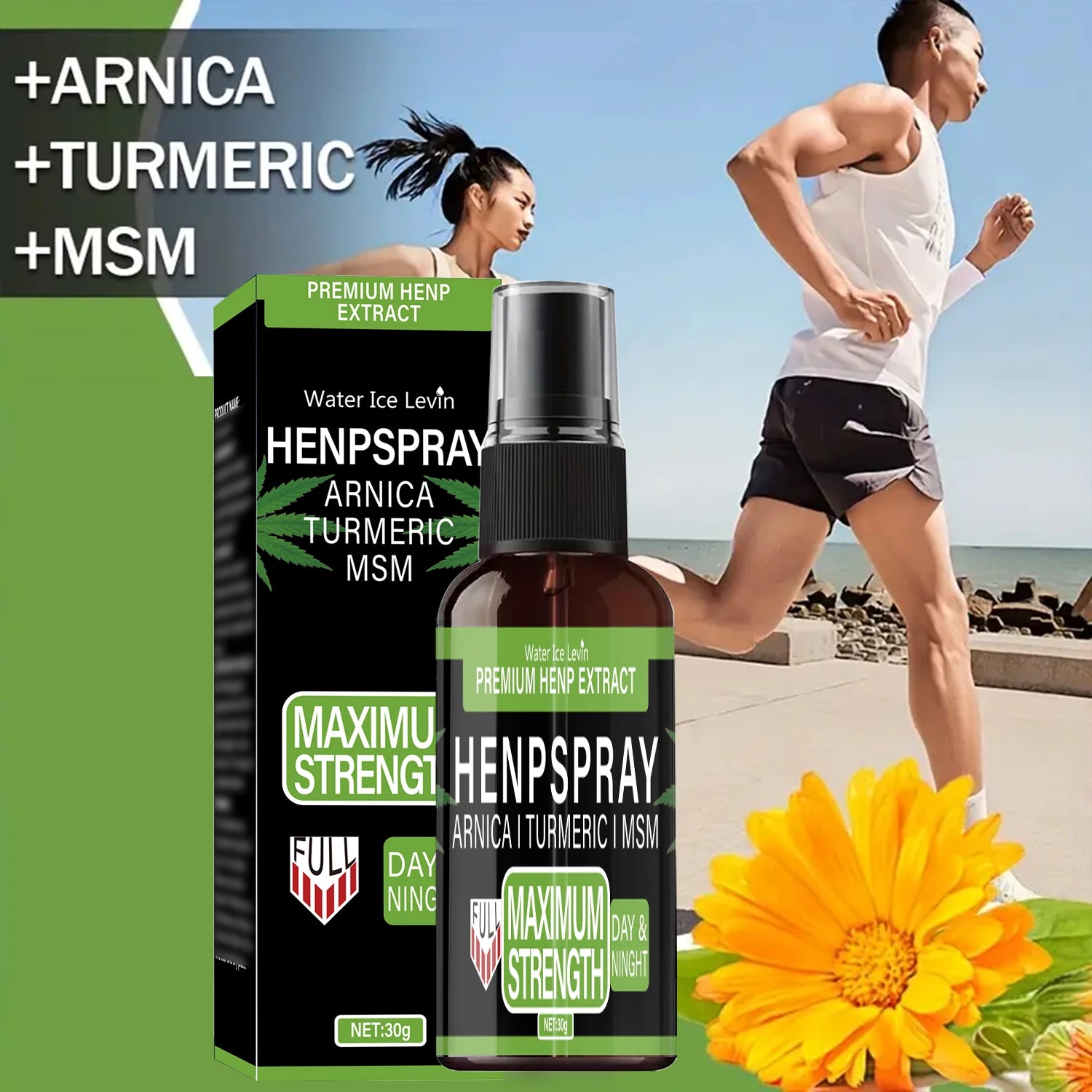 Hemp Spray Cream: Premium Hemp Extract+Arnica+Turmeric, Maximum Strength, Light Texture, Moisturizes for Elastic Skin